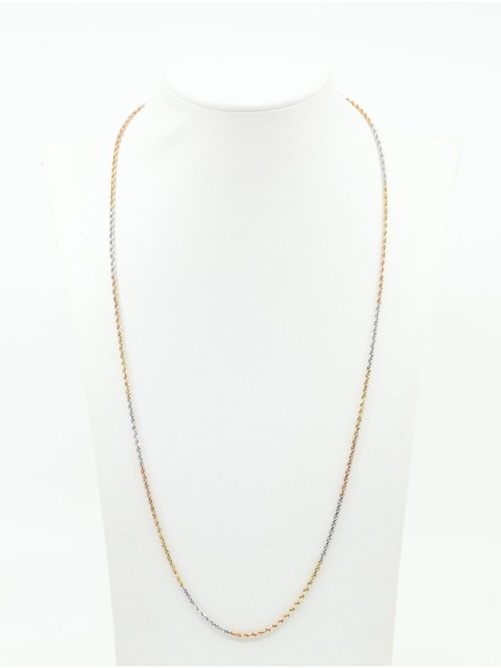 Unique 14K Solid Tri Tone Multi Color Gold Designer Rope Chain Necklace - 24" L
